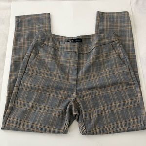 Zara Plaid High Waisted Cigarette Pants Gray Sz S